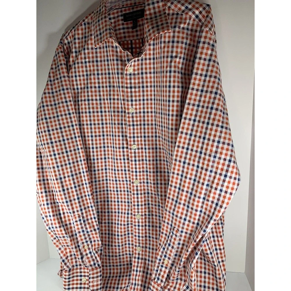 Men's Button Down Up Shirt‎ Long Sleeve Banana Republic Plaid checker Size Large